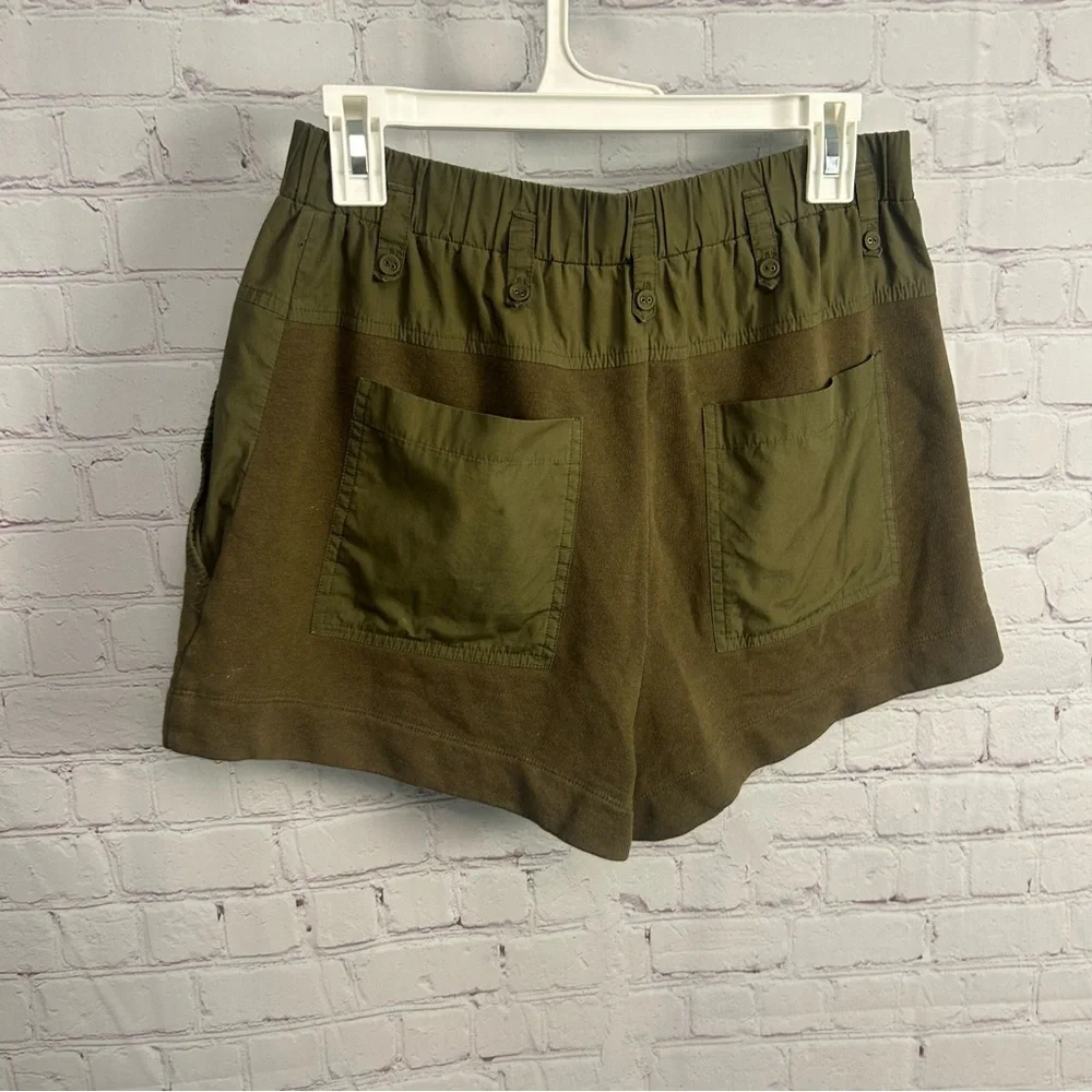 Ulla Johnson olive green designer mixed media shorts retro chic button accent